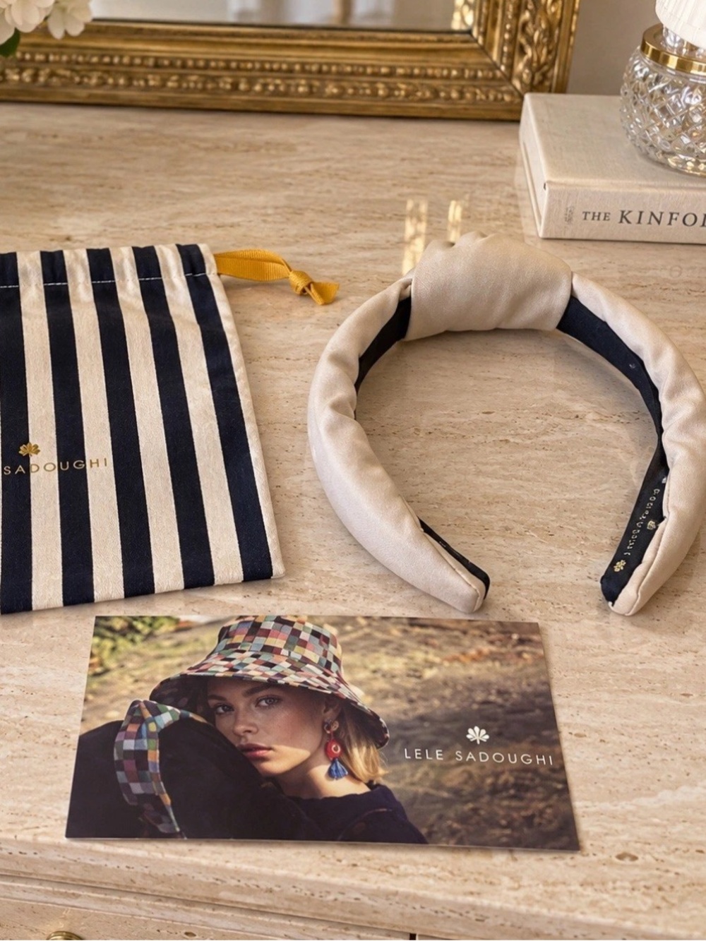 BN Lele Sadoughi Bisque Faux Leather Headband W/ Pouch